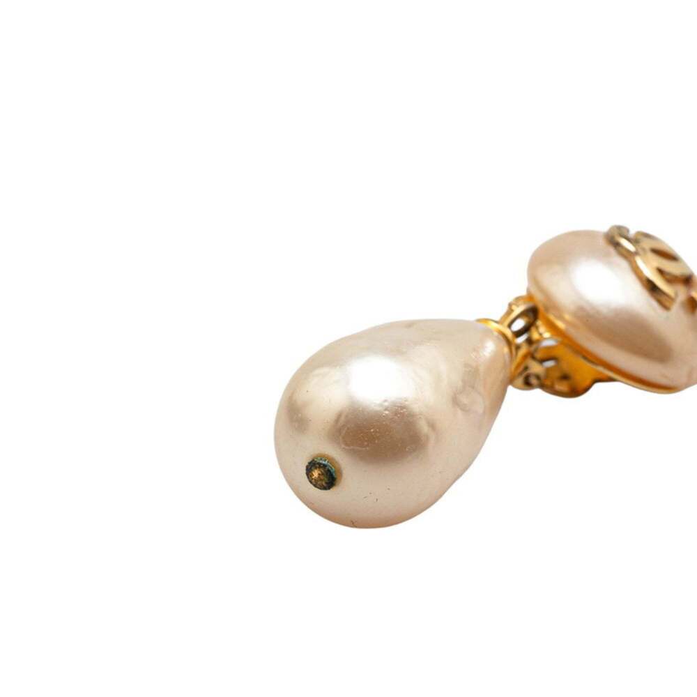 CHANEL Authentic Vintage Gold Pearl Logo Earrings - Picture 3 of 5
